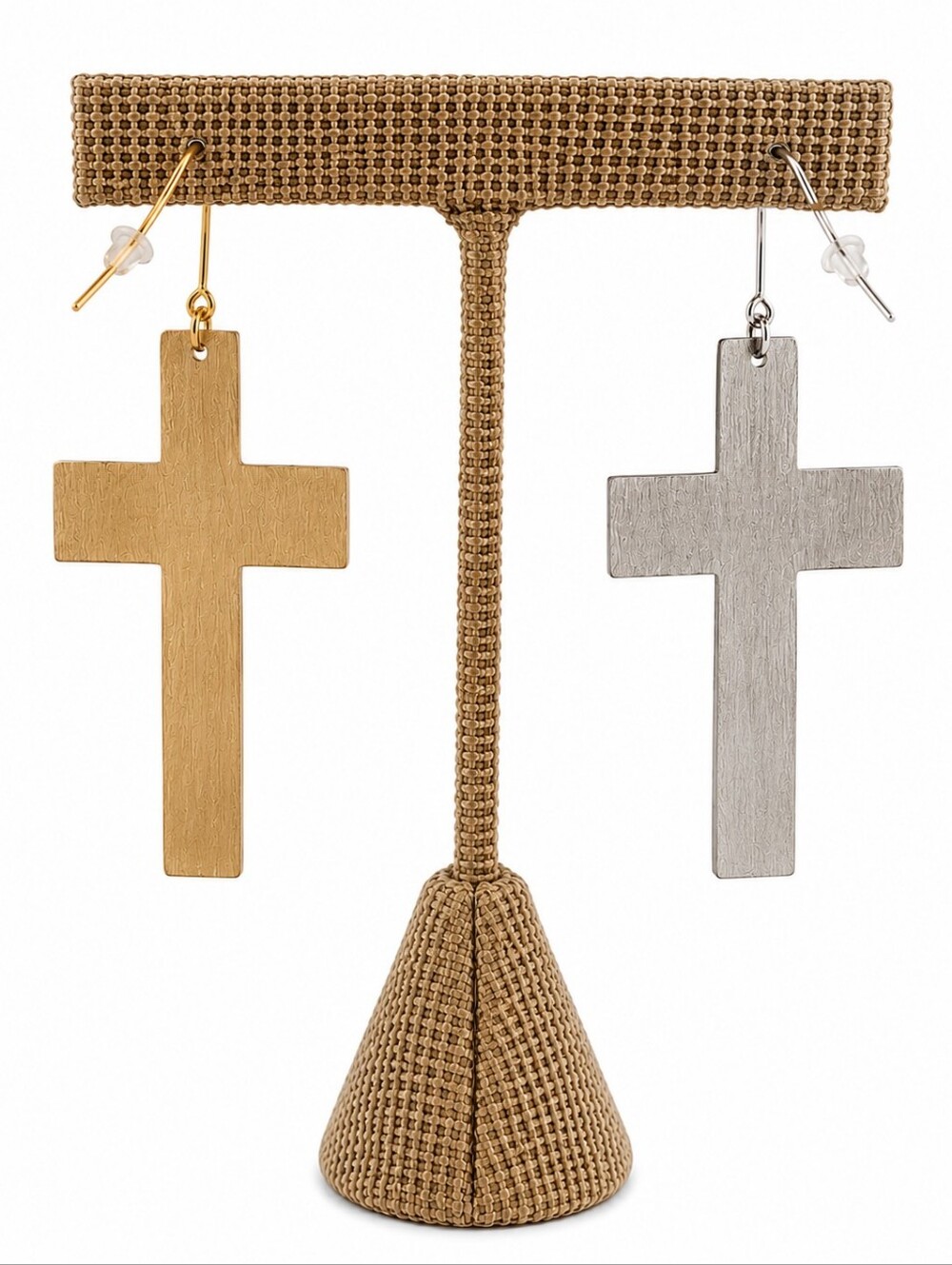 Metal Cross Dangle Earrings - One Silver & One Gold - Picture 3 of 3